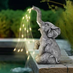 GIGALUMI Statue d'éléphant - Décoration de Jardin - Figurine d'éléphant d'arrosage - Lumières LED à énergie Solaire - Cadeaux pour Maman - Cadeaux d'anniversaire pour Femme - Décoration d'éléphant (Solelawn, neuf)