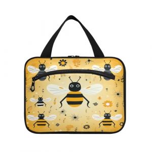 Linnyio Motif Jaune Abeilles Mignonnes Trousse de Toilette de Voyage Suspendue Maquillage,Grande Capacité Pliable Rangement Sacs de Lavage pour Femmes Filles (Linnyio, neuf)