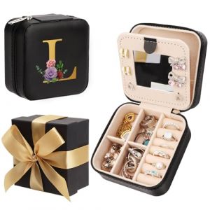 WALLFID Bow-Tied Cadeau,Boîte à Bijoux,Rangement Bijoux avec Miroir,Petite Boîte de Rangement,Boîte à Bijoux de Voyage - Noir,pour Montres,Rouge à Lèvres,Boucles d'Oreilles,Colliers (L) (QBDOUZ, neuf)