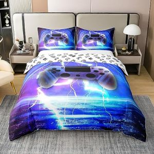 Parure de Lit 240x260 100% Coton, Housse de Couette Jeux pour Gar&ccedil;ons,Ensemble de Literie Jeux R&eacute;tro, Housse Couette Consoles de Jeux Blitz pour Ados, Couvre Lit Bleu Violet, (R&eacute;versible) (Suzhou yiyanyun e-commerce Co., Ltd, neuf)