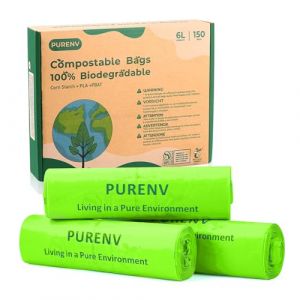 PURENV 6L Compostable Sac Poubelle, 150 Sachets Biodégradables à Déchets, 100% compostable et biodégradable, acec Certifié EN13432, Climatiquement Neutre (PURENV, neuf)