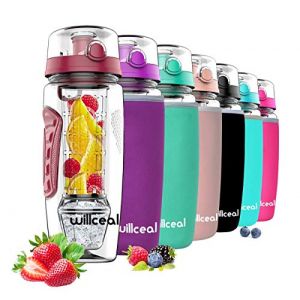 willceal Bouteille d'eau pour infuseur de Fruits 32 oz Durable avec Boule de Gel Amovible, Grande - Tritan sans BPA, Couvercle à Rabat, Protection Anti-fuites - Sports, Camping (Rouge Foncé) (Willceal, neuf)