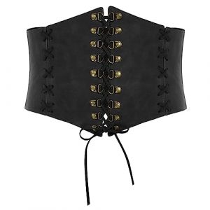 SCARLET DARKNESS Costume Viking pour femmes, ceinture corset Renaissance, large ceinture à nouer en cuir, noir, large S (VOG'S Secret EU, neuf)