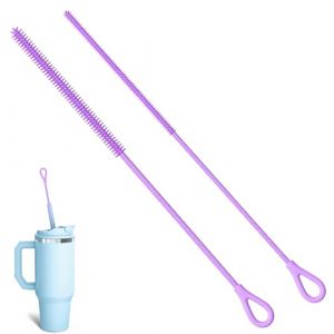 Goupillon Paille Silicone, 2 Pièces Brosse Paille Réutilisable pour Pailles Verre pour Paille en Verre, Métal, Smoothie et Gobelet, Diamètres 6 mm + 9 mm (Violet) (DALINA SERVCOMIMPEX S.R.L., neuf)