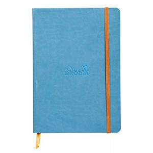 Rhodia 117816C - Rhodiarama carnet souple TURQUOISE - A5 14,8 x 21 cm - 5x5 petits carreaux - 160 p - Papier Clairefontaine Ivoire 90 g/m&sup2; - Marque-Page, Fermeture &Eacute;lastique - Couverture Simili Cuir (KoolForYou, neuf)