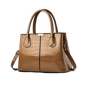 NICOLE & DORIS Sac a Main Femme Sac &eacute;l&eacute;gant Sac en Cuir Verni Sacs Port&eacute;s Main Imperm&eacute;able Sac &agrave; Bandouli&egrave;re Mode Sac Epaule Motif Croco Or (LOTSLOT O&Uuml;, neuf)