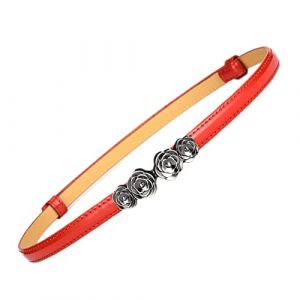 JK Home Ceinture en Cuir Imité Femme Fille Boucle Réglable Ceintures Fine Minceur pour Jeans Pantalon Robe Rose Rouge (JK Happy Shopping, neuf)