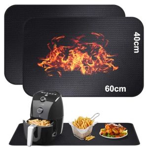 2 Pcs Sous-couche réfractaire Tapis 40x60cm en fibre de verre silicone anti-feu pour plateau de table résistant à la chaleur pour friteuse à air machine à café micro-ondes Antidérapant imperméable (Alckijy DIRECT, neuf)