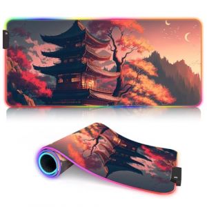 Grand Tapis Souris LED personnalisé Temple Japonais Tapis Jeu RGB personnalisé Tapis Extensible XXL personnalisé et 14 Modes d'éclairage pour Les Joueurs 40 x 90 cm (heqiong168888, neuf)