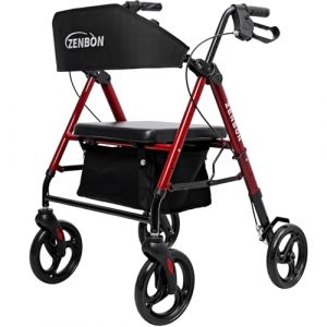 D&eacute;ambulateur pliable et l&eacute;ger en aluminium : d&eacute;ambulateur pour personnes &acirc;g&eacute;es D&eacute;ambulateur pliable avec si&egrave;ge pour l'appartement avec pneus de 20 cm 6 positions de r&eacute;glage de la hauteur (rouge) (ZENBON-FR-DIRECT, neuf)