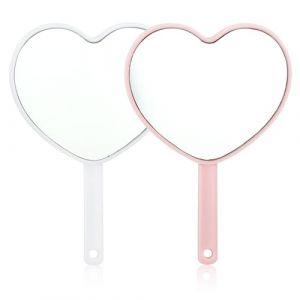 Qianyu Lot de 2 miroirs de maquillage de voyage avec poign&eacute;e en forme de c&oelig;ur - Miroir grossissant - Miroir double face - Pour sac &agrave; main, voyage, femme, maquillage quotidien - Saint-Valentin (SunnyClear, neuf)