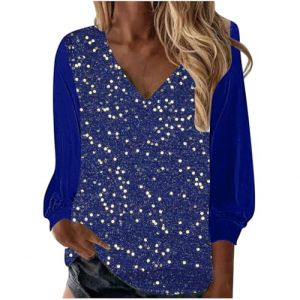 Haut &agrave; Paillettes Femme Grande Taille Chemisier Haut &agrave; Paillettes Soir&eacute;e Disco Brillante Chemises Manche Longue Blouse Chic &Eacute;l&eacute;gant Printemps T Shirt Glitter Soir&eacute;e Disco Tunique Tops Tenue de Fete (⭐⭐⭐⭐⭐AEGJEGVD⭐⭐⭐⭐⭐, neuf)