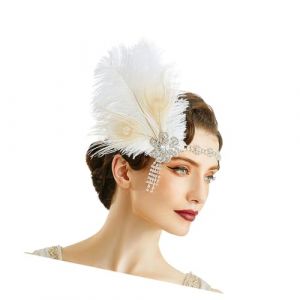 Parfait pour les soir&eacute;es &agrave; th&egrave;me &eacute;l&eacute;gantes des ann&eacute;es 1920 - D&eacute;coration &agrave; plumes avec strass - Cadre en m&eacute;tal (DJFqin, neuf)