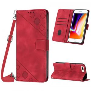 Mo-Beauty Coque pour iPhone 8 Plus/iPhone 7 Plus/iPhone 6S Plus/iPhone 6 Plus (5,5 Pouce), PU Leather Flip Portefeuille &Eacute;tui en Cuir, [Fermeture magn&eacute;tique] Coque pour iPhone 8 Plus - Rouge (Yellow & Valley, neuf)