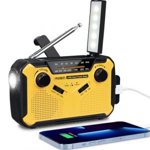 Portable Radio Dynamo Survie, PRUNUS J-369 AM/FM Radio à Pile avec 3000mAh Power Bank/SOS Alarm/Lampe Poch/Panneau Solaire, Haut-parleurs, Ourdoor, Emergency. (PRUNUS, neuf)