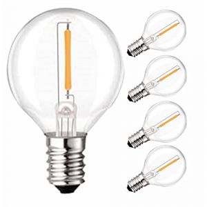 Yohencin Ampoules LED G40, &eacute;dition E12, 3 V, basse tension, 4 ampoules blanc chaud, 2700 K, ampoules en verre transparent de rechange pour guirlande lumineuse solaire d'ext&eacute;rieur G40 &eacute;tanche (LED) (yohencin, neuf)