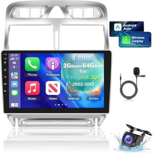 NHOPEEW Autoradio Android 2+64G pour Peugeot 307 2002-2013 avec Carplay sans Fil et Android Auto - Radio à écran Tactile 9 Pouces avec WiFi GPS EQ 28 thèmes de Bureau + Caméra de recul AHD&Mic (Tianju-EU, neuf)