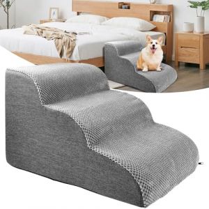 Harupink Escabeau pour petits chiens, 2 niveaux et 3 &eacute;chelons, design d'escalier, &eacute;ponge haute densit&eacute;, housse lavable et base antid&eacute;rapante (TMHYMU, neuf)