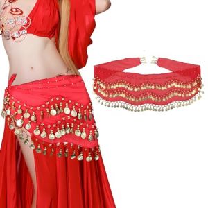 Foulard Danseuse Orientale, 1Pcs Ceinture Foulard de Danse Orientale, Ceinture de Costume de Danse du Ventre Suspendue en Mousseline pour Femmes avec 128 pi&egrave;ces d'or pour F&ecirc;te (Rouge) (cailiya, neuf)