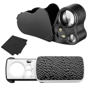 YANGUN Loupe de bijoutier, 2 Pièces Loupe Pliante en métal avec Lumière Noire UV et Lumière LED, 60X Loupe Botaniste, Bijoutier Loupe Grossissante Loupe, pour Diamant Gemme Pièce Timbre Roche (Noir) (XANEU, neuf)