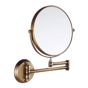 Miroir de maquillage mural en laiton de 20 cm double face normal et grossissant 3X avec bras rabattable pour salle bain coiffeuse et rasage. (Buxianggongzuodeyitian, neuf)
