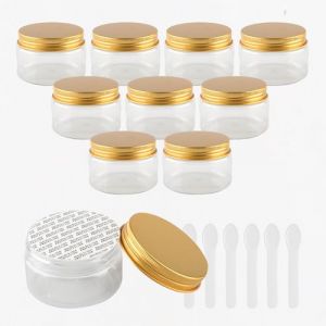 PQPAUTY 12 Pi&egrave;ces Vides Petit 150 ml Transparent Cosm&eacute;tique Pot en Plastique avec Couvercle Or 150 g Pots de Cosm&eacute;tique Cr&egrave;me de Bouteille Contenant avec 6x Spatules (BEAUTYVALLEYEU, neuf)