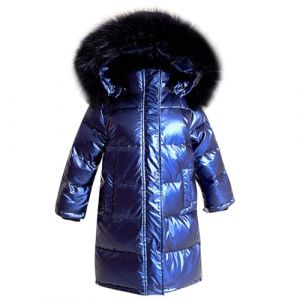 linboo Fille Manteau Longue Doudoune Chaud Veste Enfant Hiver Epais Blouson à Capuche Fourrure Matelassé Parka Lumineux, Bleu, 13-14 ans (TBONBON-EU, neuf)