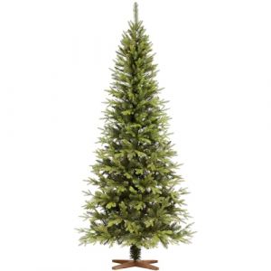 FAIRYTREES Sapin de No&euml;l Artificiel 220 cm Nordmann Premium Slim | &Eacute;l&eacute;ments naturels moul&eacute;s par Injection | Fabriqu&eacute; en UE | Arbre de No&euml;l avec Support en Bois de fr&ecirc;ne Fait &agrave; la Main (Jumbo-Shop, neuf)