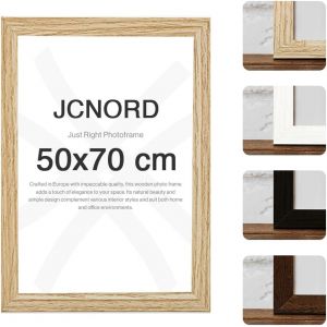 JCNORD Cadre Photo en Bois MDF Couleur Ch&ecirc;ne de 50x70 cm Avec Verre Plexi Incassable | Cadre Photo Moderne Pour Murs et Tables (Frame more, neuf)