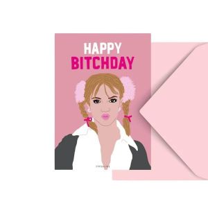 Carte Anniversaire Humour A6 – "Happy Bitchday" – Illustration Britney Spears – Pop Culture, Carte Drôle pour Femme, Copine, Sœur, Meilleure Amie – Fabriquée en France (Effet Wow, neuf)