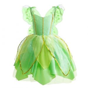 Lito Angels Deguisement Costume Fée Clochette, Robe de Fee Verte avec Ailes pour Enfant Fille, Taille 12-18 mois (étiquette en tissu 70) (Lito Angels FR, neuf)