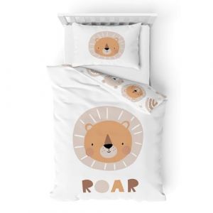 Parure de lit pour enfant en flanelle - Parure de lit pour b&eacute;b&eacute; Little Lion douce et douillette pour fille et gar&ccedil;on - 100 % coton - Animaux, lion et arc-en-ciel - Housse de couette 100 x 135 cm + (Bettw&auml;sche MTOnlinehandel, neuf)