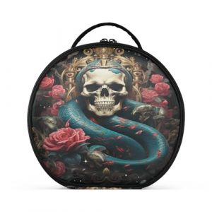 Crâne De Serpent Princesse Rose Créativité Trousse Sac Cosmétique Circulaire de Maquillage Pochette Sacs avec Cloisons Amovibles pour Voyage Filles (HULAHULA, neuf)