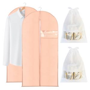 Tenbrachian 2 Housse Vetements à Suspendre et 2 Sacs à Chaussures, 60 x 120 cm Housses de Vêtements, Housse de Vetement Anti Poussière, Housses de Protection avec Zi pour Chemise Costumes(Rose+Blanc) (Shenzhen Low Head Struggle Trading Co., Ltd., neuf)