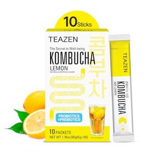TEAZEN - Kombucha Citron &ndash; Boisson instantan&eacute;e probiotique au th&eacute; &ndash; 10 sachets &ndash; Sans sucre, v&eacute;g&eacute;talien, faible en calories &ndash; Pr&eacute;paration pour boisson Cor&eacute;enne tropicale avec pr&eacute;biotiques (Le Petit Patron, neuf)