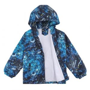 LACOFIA Veste Imperméable Enfant Garçon Veste Coupe Vent à Capuche Blouson de Pluie Léger Doublé de Maille pour Enfant Astronaute Bleu Marine 3-4 ans (Lacofia, neuf)