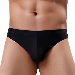 Faringoto Sous-vêtements sexy pour homme en soie glacée Taille basse Sans couture Respirant Bikini Slip, Noir , XL (Faringoto, neuf)