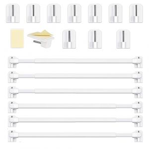 Honeyes Barres de Vitrage Extensible Tringle Sans Percage Réglable Tringle a Rideau pour Fenetre Pvc pour rideaux en Maille et de Crochets Rideau Adhésive,Blanc (6PCS 30-50CM) (Honeyes FR, neuf)