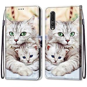 Mo-Somnus Coque pour Huawei P20 Plus / P20 Pro, Etui en Cuir PU Portefeuille Housse Coque avec 360 Degr&eacute;s Silicone Antichoc Protection Cover Cuir Pochette Magn&eacute;tique und Flip B&eacute;quille (Chats 2) (Mo-Beauty EU Store, neuf)