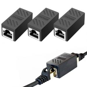 Quesuc 3 Pi&egrave;ces Rj45 Coupleur - Extension C&acirc;ble R&eacute;seau Adaptateur Ethernet - Connecteur Compatible Cat8, Cat7, Cat6, Cat5 - Lan Dsl Poe 2X Rj45 Femelle - Noir (Quesuc EU, neuf)