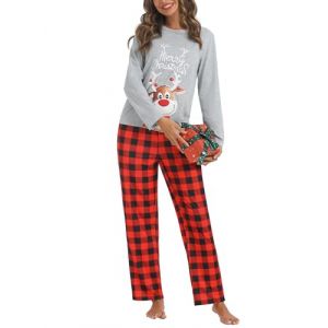 iClosam Pyjama de No&euml;l Femme Hiver Ensemble de Pyjama Femme Coton V&ecirc;tements de Nuit Femme 2 Pi&egrave;ces Confortable Haut Manche Longue Bas Pyjama Femme &agrave; Carreaux S-XXL (YICHANG-EU, neuf)