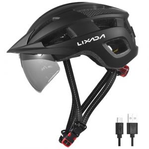 Lixada Casque de vélo,Casque Vélo VTT,Unisexe Casque avec Pare-Brise et Pare-Soleil, feu arrière Rechargeable, Casque de vélo réglable pour la sécurité et la Protection (JINGTAOnet, neuf)