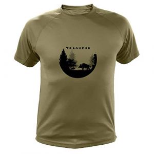 Tee Shirt, Traqueur, Paysage & Sanglier (L,801, Vert) (AtooDog-Traqueur, neuf)