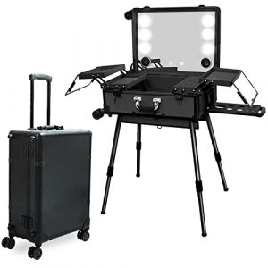 EBANKU Rolling Maquillage Valise, 24 Pouces Coffre à Maquillage Professionnel avec Miroir Éclairé et Bluetooth, Trolley à Bijoux et Cosmétique pour Coiffeurs Maquilleurs (Noir) (Seven Nail EU, neuf)