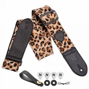 Nefelibata Sangle de guitare, double en cuir pleine fleur, avec 4 m&eacute;diators, verrous de sangle + bouton de sangle, cadeau pour basse, guitare &eacute;lectrique et acoustique (QianYu EU, neuf)