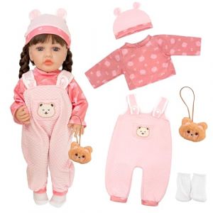 Lot de 5 v&ecirc;tements de poup&eacute;e pour poup&eacute;es de 50,8 &agrave; 55,9 cm, salopette rose avec 1 haut imprim&eacute; ours + 1 combinaison + 1 chapeau + 1 pendentif ours + chaussettes, 50 &agrave; 56 cm (luoyong-EU, neuf)