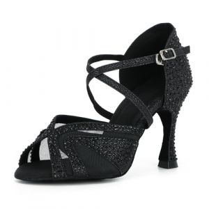 Syrads Chaussures de Danse Femmes Latine Salsa Tango Valse Bachata Moderne Chaussures Danse De Salon avec des Strass 1050,Noir 9cm,39 EU (Syrads, neuf)