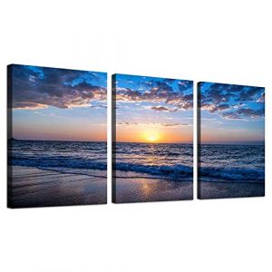 hyidecorart Tableau Decoration Murale Salon, Tableau Moderne Toile Coucher De Soleil Plage Mer Nature Paysage Impression Sur Toile, Decoration Murale Chambre Salle De Bain Cuisine (Makapako, neuf)