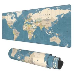 Grand sous-main carte du monde &eacute;tendue &ndash; Id&eacute;al pour les jeux et le travail de bureau, avec base antid&eacute;rapante et bord cousu, dans un style vintage bleu, 40 x 90 cm (Trusttread, neuf)
