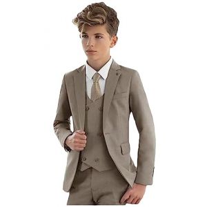 Costume formel 3 pièces pour garçons - Veste à revers en pointe - Pantalon - Costume de fête pour garçons - Costume de mariage pour enfants, kaki, 10 ans (Sunny2028, neuf)